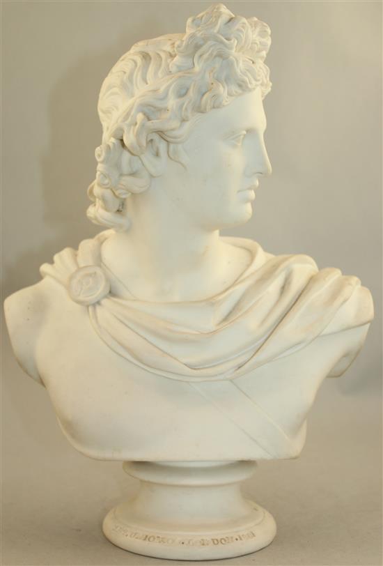 A Copeland parian bust of the Apollo Belvedere, after C. Delpech, 33cm